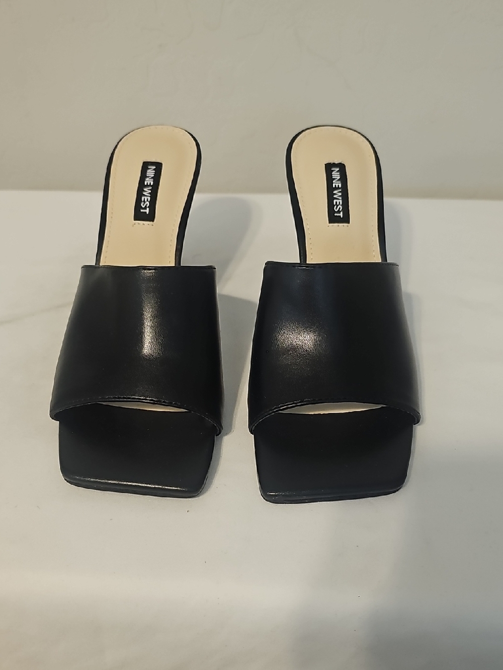 Nine West Black Square Toe Slide Mules